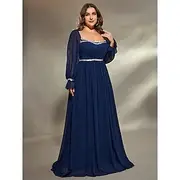 A-Line Evening Gown Elegant Dress Formal Wedding Floor Length Long Sleeve Square Neck Chiffon with Pleats 2025