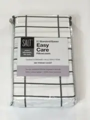 SALT Easy Care Standard Pillowcase Set - White with Gray Stripes