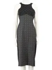 Grey Floral Jacquard Midi Dress