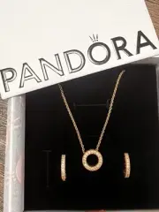 Pandora 14K Rose Gold Necklace And Earrings Set