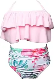 [KABETY] Girls Swimsuit Two Pieces Bikini Set, Pink, 10 Years