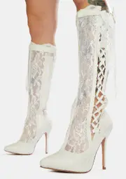 [Pleaser] Old School Romance Lace Up Knee High Boots