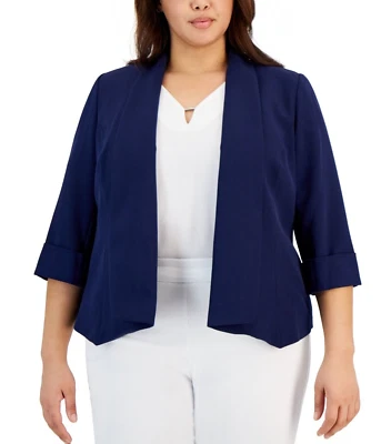 NEW KASPER NAVY BLUE OPEN FRONT CAREER JACKET BLAZER SIZE 16 W WOMEN PLUS $109