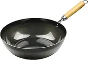 Pearl Life Japan Iron Stir Fry Wok Pan 28 Centimeter Flat Bottom Single Handle Japanese Stir Fry Peking Wok Made in Tsubame-Sanjo Japan