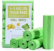 HGFRTEE Biodegradable Garbage Bags 100PCS, 4-6Gallon/20L Trash Bags/For Countertop Bin/Bin Liner/Trash/Rubbish Bags, 100% Recycled, Tough, Degradable, Compost Bags for Food/Household/Garden