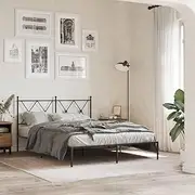 Metal Bed Frame Queen Size with Headboard, Strong Steel Slats Support, Black Finish for Bedroom, Extra Under-Bed Storage | Bedframe, Mattress Base, Frame