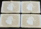 Vtg. Holiday Placemats American Weavers Set Of 4 Gold/White W/Fringe Angels New
