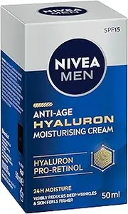 NIVEA MEN Anti-Age Moisturising Face Cream 50ml | With Hyaluronic Acid | SPF 15 Protection | Anti-Aging Moisturiser | Reduce Deep Wrinkles | Absorbs Quickly | Firmer Skin