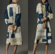 Anthropologie Let Me Be Denim Patchwork Shirt Midi Dress Duster Size Medium NWT