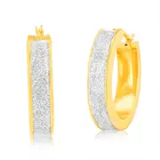 Sterling Silver Gold Plated Glitter Silver Enamel Oval Hoop Earrings