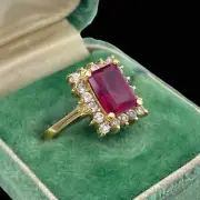 2.40Ct Emerald Cut Lab-Created Ruby Anniversary Ring 14K Yellow Gold Finish