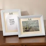 2 Pack Photo Frames A4 Picture Frame with Mat,Wall Hange and Table Decor for Home, Office,Gallery（White）