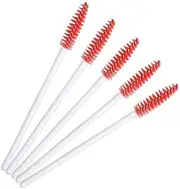 Namzi 200 Pcs Disposable Eyelash Mascara Brushes for Eye Lashes Extension Eyebrow and Makeup (White rod red head)