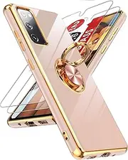 LeYi for Samsung Galaxy S20-FE-5G Case: S20FE/S 20FE Phone Case with Tempered Glass Screen Protector [2 Pack], Ring Holder Magnetic Kickstand, Plating Rose Gold Protective Case for Women Girls, Pink