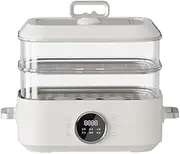 Electric Steaming Cooker, 1350W Electric Hot Pot Steamer with 2 Stainless Steel Steamers, Ceramic Liner, 24-Hour Reservation, for Soup Dumplings, Scallop, Prawns