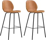 Set of 2 Brown Faux Leather Upholstered Counter Height Bar Stools for Kitchen Island Breakfast Kitchen Chairs with 75cm Seat Height