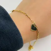 BRACELET/ANKLET CHARM HEARTS 14K YELLOW GOLD PAPERCLIP 7"
