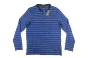KENNETH COLE MEDIUM MMF9BKL04 STRIPED HENLEY BLUE SWEATER MENS NWT NEW