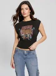 GUESS Black Ferocious Corset T-Shirt Size: Small, Cotton