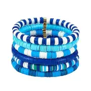 Heishi Surfer Bracelets Set Polymer Clay Heishi Beads Stretch Bracelets 1-Blue