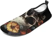 [BTCOWZRV] Water Shoes for Women Men Flowers and Skull Water Sports Shoes Slip-on Breathable Lightweight Athletic Aqua Sock