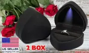 2 LED Diamond Ring Box Light Velvet Jewelry Gift Wedding Proposal Engagement BLK