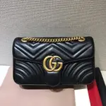 GUCCI 443497 MARMONT經典GG愛心波浪紋鏈條包 單肩斜挎女包 郵差包 黑色