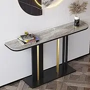 LYXWGRZD Console Table, Sofa Table with Stone Slab Countertop, Entryway Table with Sturdy Base, Behind Couch Table for Entrance, Hallway, Living Room(Black B,80cm/31.4in)