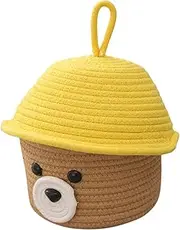 Toyvian Cute Cotton Rope Bear Storage Basket with Lid Adorable Woven Basket for Sundries Organization for Bedroom Nursery and Living Room Decor