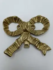 Brass Bow Ribbon Wall Accent Decor Hook Hanging Metalware Gold Boho