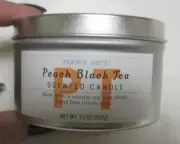 TRADER JOE'S Peach Black Tea Candle Tin NEW Soy Wax 5.7 oz 20 hr burn time NEW