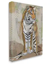 Stupell Industries Tiger Gazing Abstract Shape Collage Orange Brown Stretched Canvas Wall Art by Jenny McGee