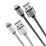 Laser 2m (2-pack) MFi Lightning to USB-A Cable Nylon (Silver/Black)