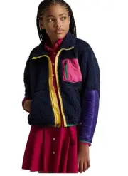 Ralph Lauren Big Girls Color Blocked Teddy Fleece Jacket L 12-14 NWT