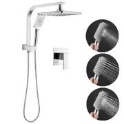 ACA WELS Square 8" ABS Shower Head & 3 Modes Handheld Diverter Gooseneck Arm Mixer Set