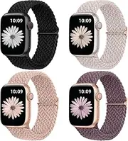 [IXTRA] 4 Pack Braided Stretchy Solo Loop Compatible with Apple Watch Band 38/40/41/42mm, 42/44/45/46/49mm Women Men, Adjustable Nylon Strap Wristband for iWatch Series10 9 8 7 6 SE 5 4 3 2 1 Ultra1/2