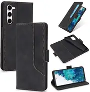Design Piece of Colourful Leather-Like Wallet Phone Case for Samsung Galaxy S23 with Card Slots, Cash Pocket, Kickstand and Magnetic Lock (Black)