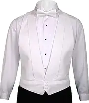 [OmegaTux] White Cotton Pique Tuxedo Openback(backless) Vest, with White Pique BowTie