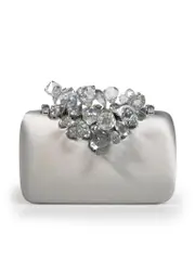 Silver Satin Crystal Clutch