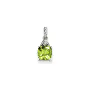 Sterling Silver Rhodium Plated Diamond Peridot Cushion Pendant