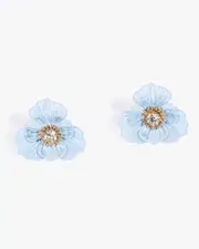 Blue Line Detail Flower Stud Earrings