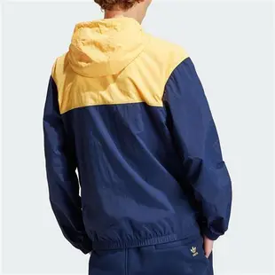 Adidas Windbreaker 男款 藍黃色 百搭 舒適 連帽 拉鍊 運動 休閒 外套 IU0202
