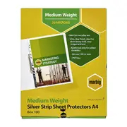 Marbig Sheet Protectors Medium Weight A4 Silver Strip Box Of 100
