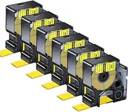 KCMYTONER 6PK Compatible for Dymo Rhino 18058 A18058 19mm 3/4 inch Heat Shrink Tubes Label for Rhino 4200 5000 5200 6000 3M Label Maker Refills, Black on Yellow