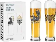 RITZENHOFF 3481010 Wheat Beer Glass, 500 ml, Set of 2, Brauchzeit Series, Runes Motif, Gold and Black, Made in Germany