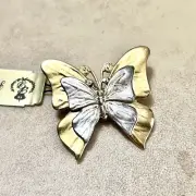 Vintage Butterfly Brooch by Premier Designs New Tag , Gold & Silver Tone Pin