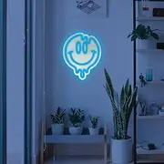 innoVibe Blue smiley Face Shaped Neon LED Mirror Wall Light with Melting Design, USB Powered, Trendy Decorative Lighting for Bedroom, Bathroom, & Home Décor