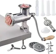 CAM2 304 Stainless Steel Heavy Duty Manual Meat Grinder #10 Clamp-on Hand Grinder with 420 Stainless Steel Blade (10#)