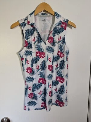 NWT WOMEN'S PUMA CLOUDSPUN PARADISE S/L POLO, SIZE: S, COLOR: WHITE/FUCHSIA-J548