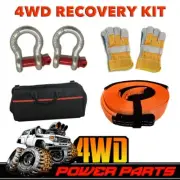6 Piece 4WD Recovery Kit Snatch Strap Bow Shackles Gloves Bag Winch Off Road Tow